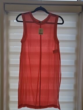 silence + noise Sheer Sleeveless Coral Red Tunic